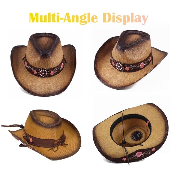 2595 Cowboy Hats For Women Brown Cowgirl Classic Woven Embroidered